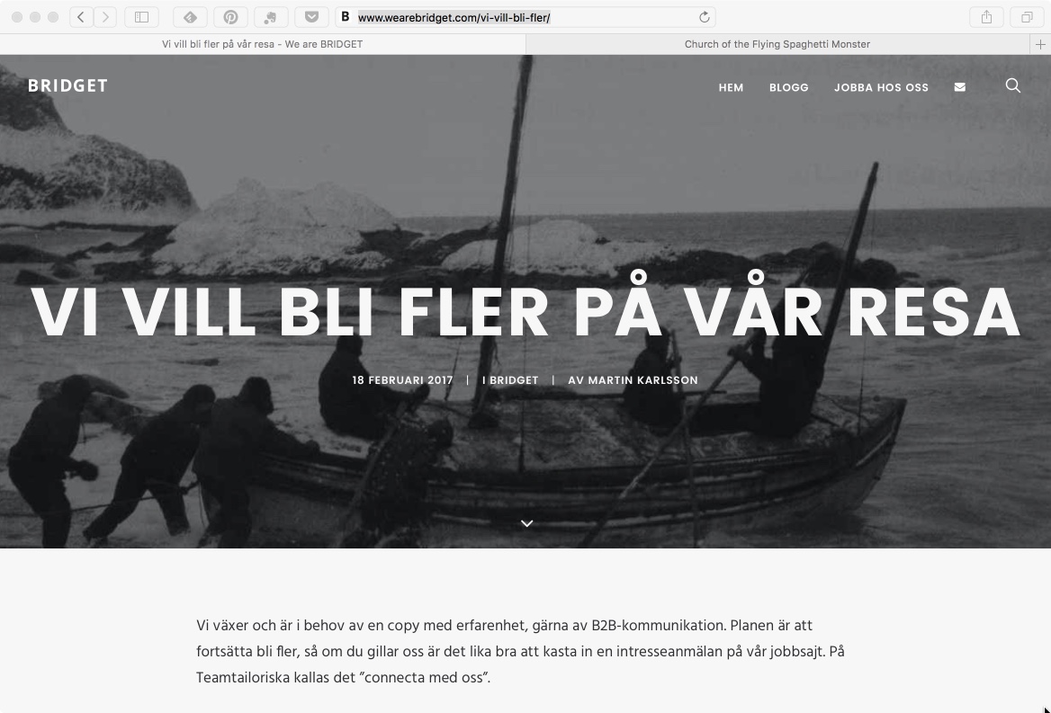 Skärmklipp från wearebridget.com/vi-vill-bli-fler