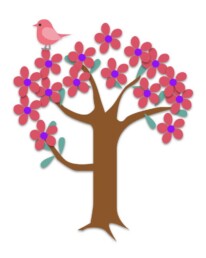 Illustrerad fågel i träd